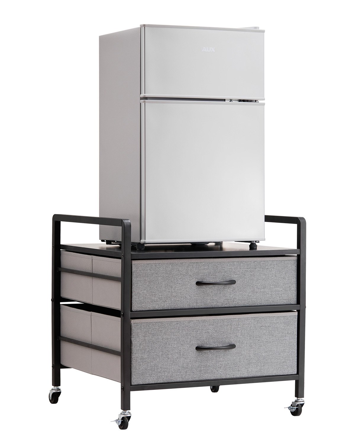 VEVOR Mini Fridge Stand on Wheels, Refrigerator Holder with 80 kg Load Capacity, Mini Fridge Table with 2 Drawers & 4 Swivel Casters, Mobile Fridge Shelf for Dormitory, Apartment, Office, Gray