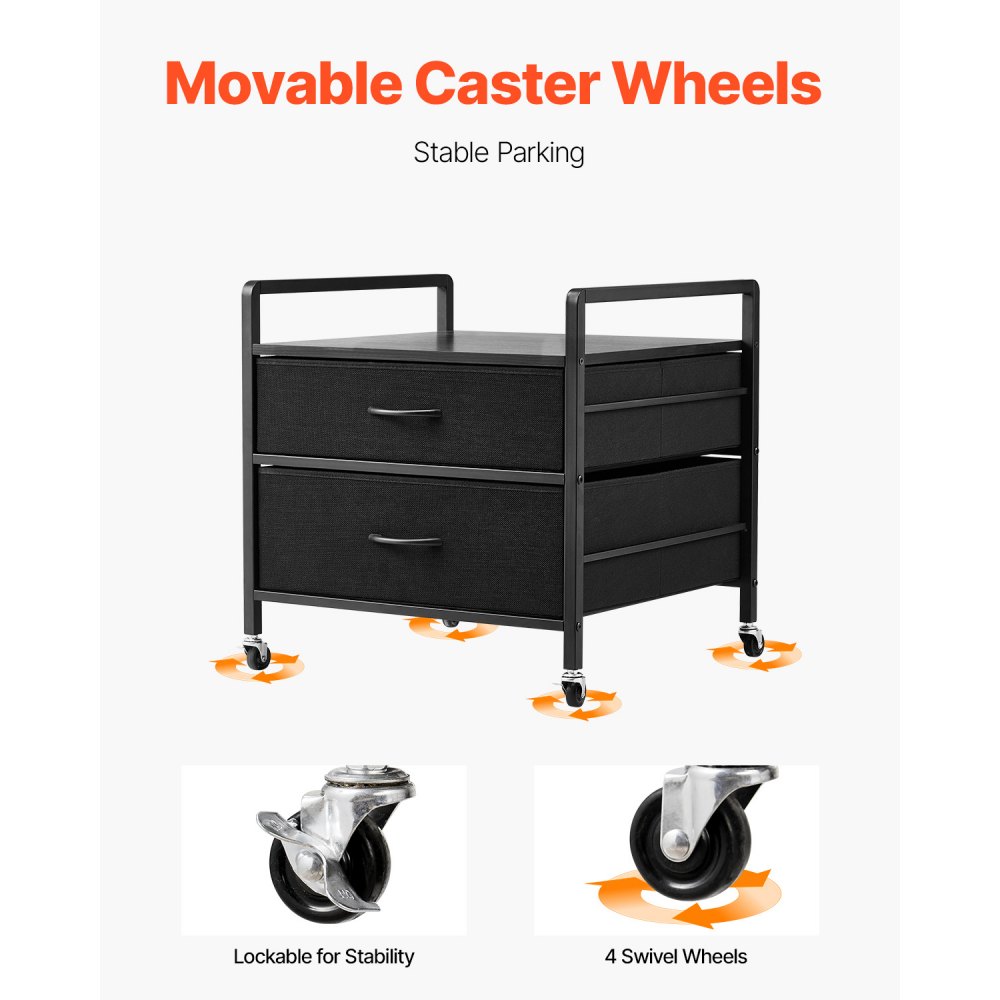 VEVOR Mini Fridge Stand on Wheels, Refrigerator Holder with 80 kg Load Capacity, Mini Fridge Table with 2 Drawers & 4 Swivel Casters, Mobile Fridge Shelf for Dormitory, Apartment, Office, Black