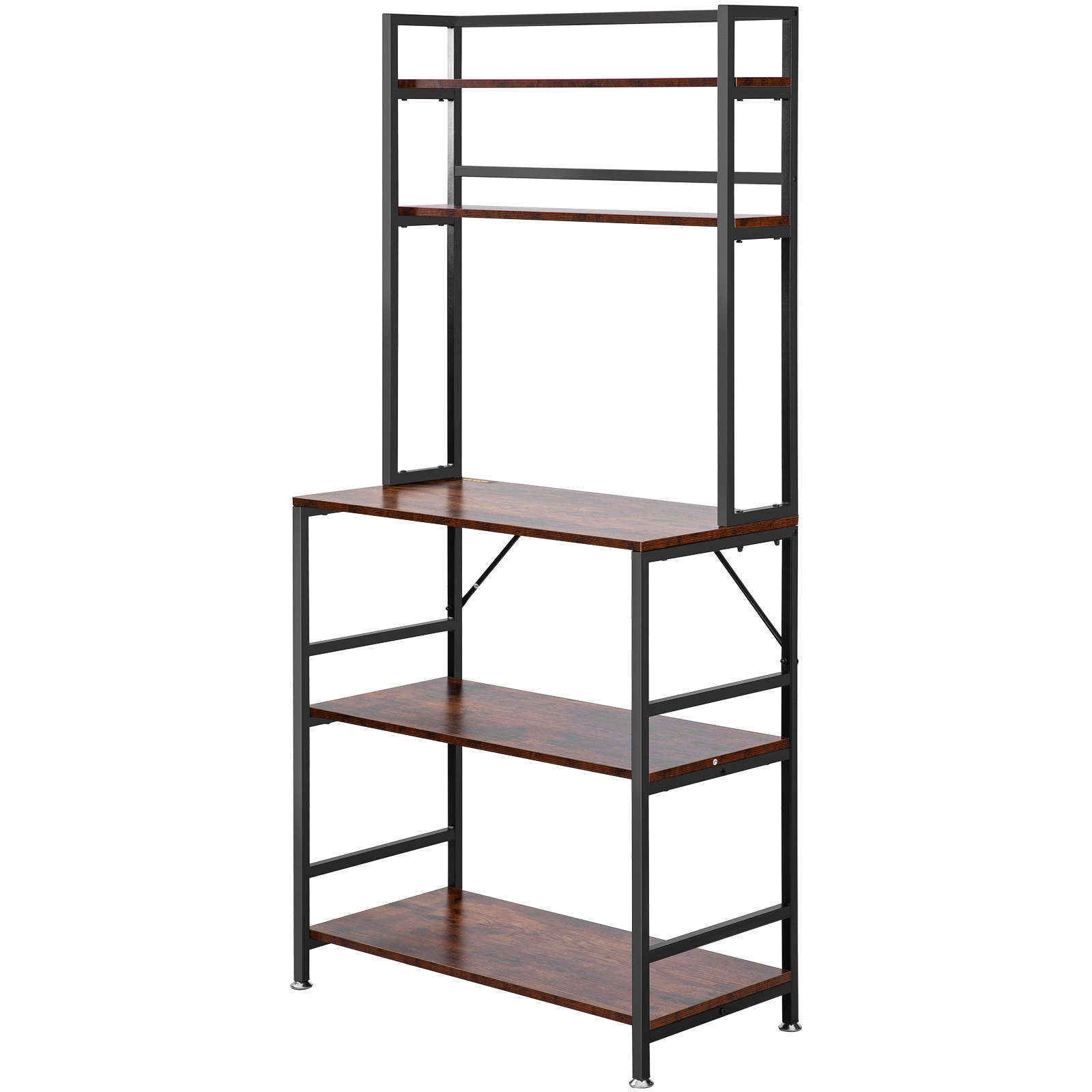 VEVOR Scaffale da Cucina a 5 Ripiani da 800 x 400 x 1700 mm, Scaffalatura Regolabile con Ganci e Tappo per Vino, Scaffale Marrone per Cucine Domestiche, Appartamenti, Dispense e Cucine di Ristoranti