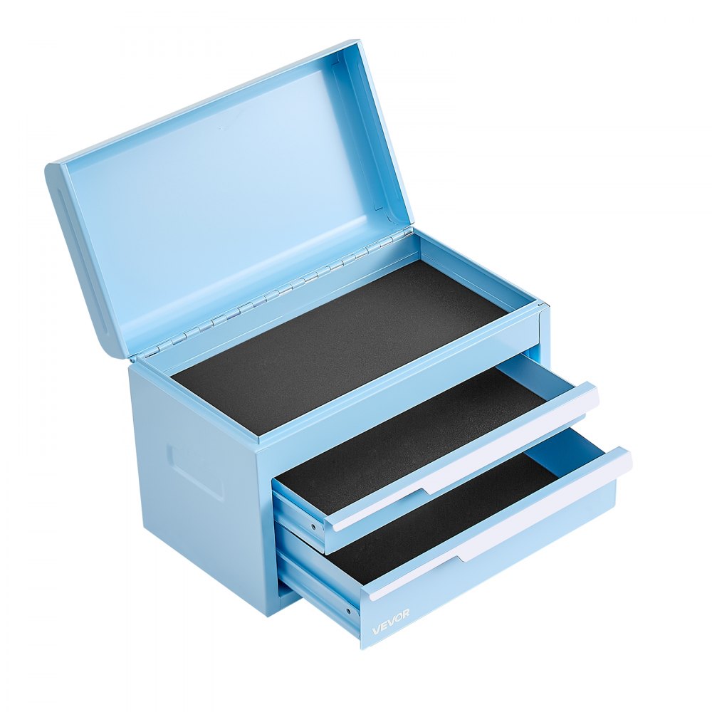 VEVOR Cassetta Portautensili in Acciaio con 2 Cassetti e Vano Superiore Blu, Cassetta Porta Attrezzi Portatile, Design Magnetico, con Rivestimenti Protettivi, per Garage, Officina e Banco da Lavoro