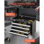 VEVOR Tool Box Cassetta Attrezzi Portatile in Metallo 520 mm 4 Cassetti Nero
