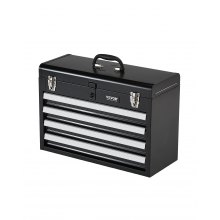 VEVOR Tool Box Cassetta Attrezzi Portatile in Metallo 520 mm 4 Cassetti Nero