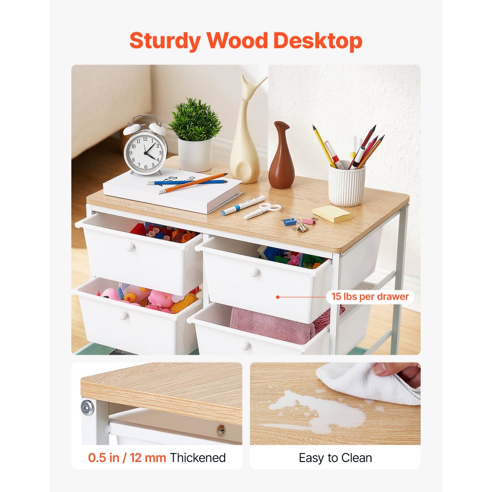 VEVOR Carrello con Cassetti Organizer a Doppia Fila con 10 Cassetti Pratici, Carrello Portaoggetti con Piano in Legno, Telaio in Acciaio Verniciato, Ruote Girevoli a 360° con 2 Freni, Blu e Bianco
