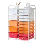 VEVOR Carrello Multiuso con Cassetti, Organizer a Doppia Fila con 15Cassetti, Carrello Portaoggetti, Telaio in Acciaio Verniciato, Ruote Girevoli a 360° con 2 Freni, per Ufficio, Garage, Rosso Sfumato