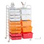 VEVOR Carrello Multiuso con Cassetti, Organizer a Doppia Fila con 15Cassetti, Carrello Portaoggetti, Telaio in Acciaio Verniciato, Ruote Girevoli a 360° con 2 Freni, per Ufficio, Garage, Rosso Sfumato