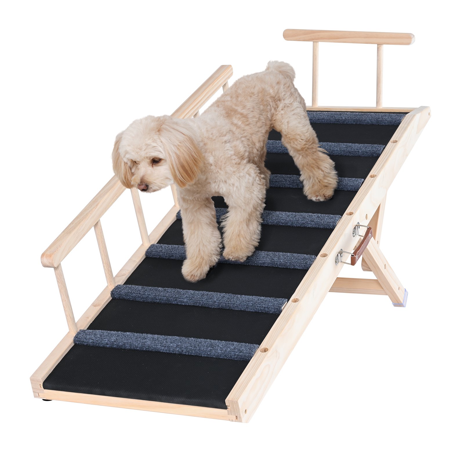 VEVOR Dog Ramp 1.2m Long Dog Stairs with 7 Crossbars Dog Car Ramp Made of Pine Wood Rubber Dog Entry Aid 6-Step Height Settings Pet Ramp Approx. 113kg Load Capacity for Large and Small Dogs
