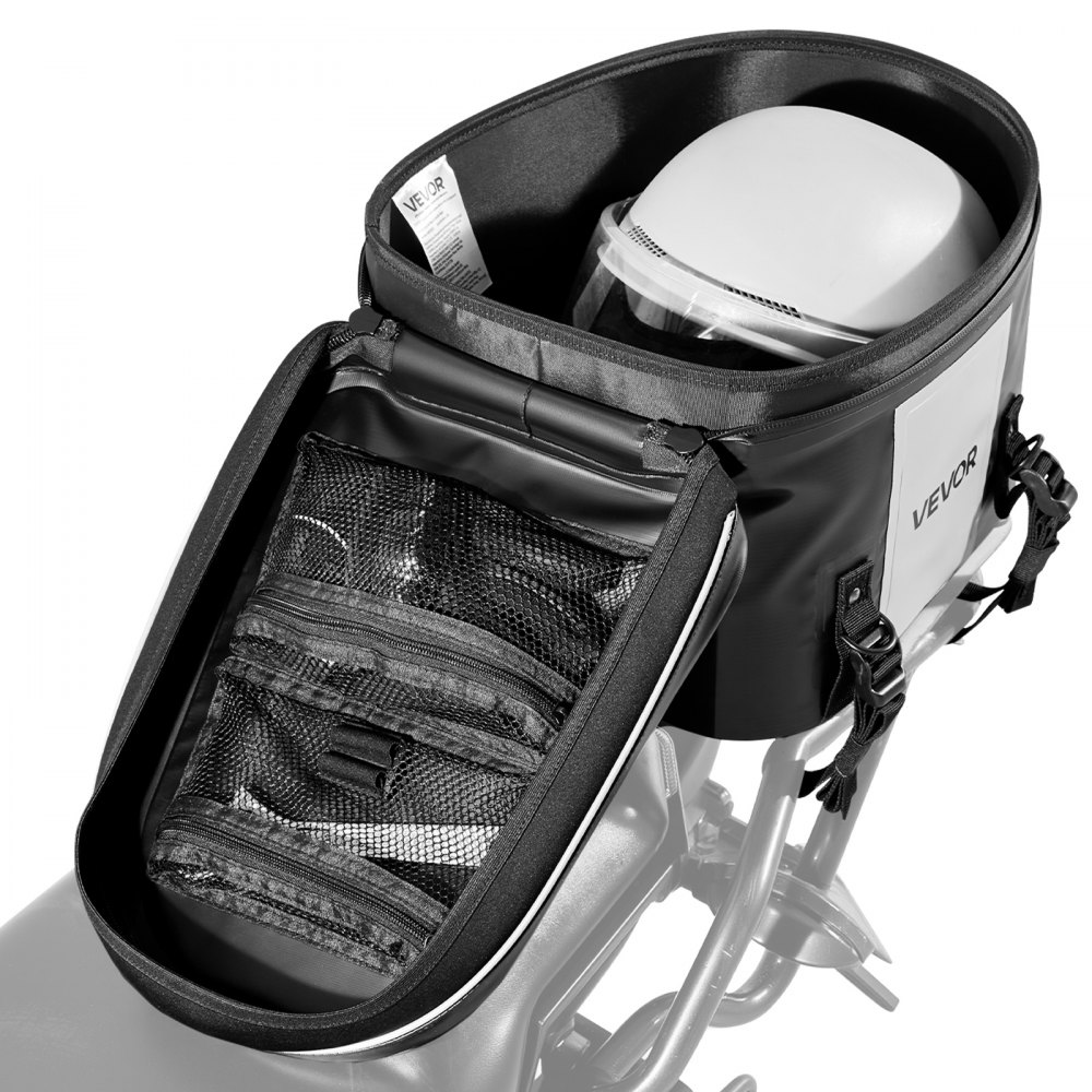 VEVOR Borsa Posteriore per Moto, Borsa da Sella Posteriore da 28 L con Tessuto Impermeabile, per Bagagli da Moto Sport all'Aria Aperta con Tasca e Fibbia Regolabile, Portapacchi Universali, Nero