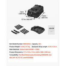 VEVOR Borsa Posteriore per Moto, Borsa da Sella Posteriore in Tessuto da 30 L con Copertura Impermeabile, per Bagagli da Moto Sport all'Aria Aperta con Spallacci, Portapacchi Universali, Nero