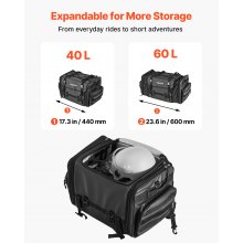 VEVOR Borsa Posteriore per Moto, Espandibile da 40 a 60L con Copertura Antipioggia Impermeabile, Pieghevole per Bagagli Sportivi all'Aria Aperta, con Tracolle, Tasca e Cordino Elastico, Nero