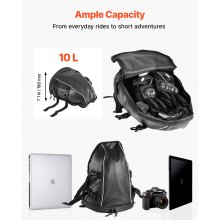VEVOR Borsa Posteriore per Moto, Espandibile da 10 L con Copertura Antipioggia Impermeabile, Borsa da Viaggio per Bagagli per Sportivi all'Aria Aperta, Zaino con Tracolle, Tasca, Nero