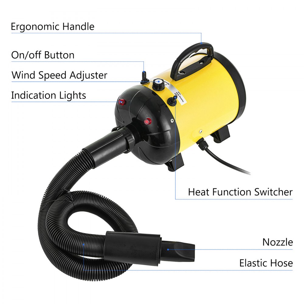 Soffiatore Per Cani Animali Domestici 2800w Asciugacapelli Aria Calda Giallo