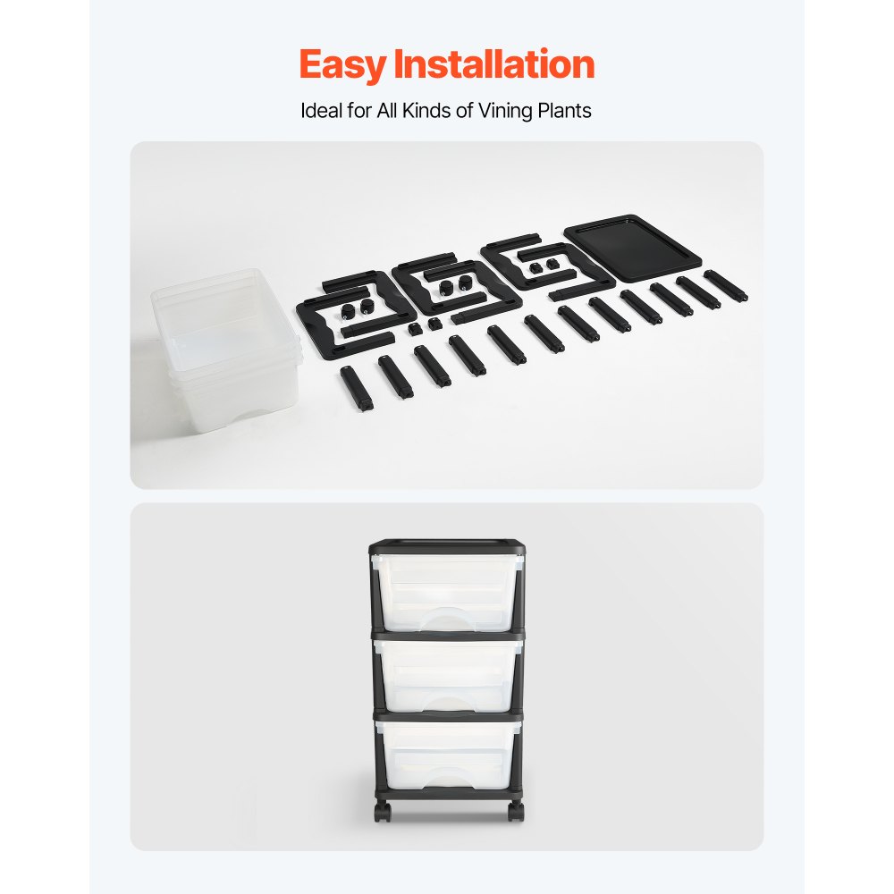 VEVOR Carrello Portaoggetti in Plastica a 3 Cassetti, Scatole Portaoggetti su Ruote, Organizer Mobile a 3 Livelli, Contenitore Trasparente per Forniture di Ufficio, Aule, Casa, Studio