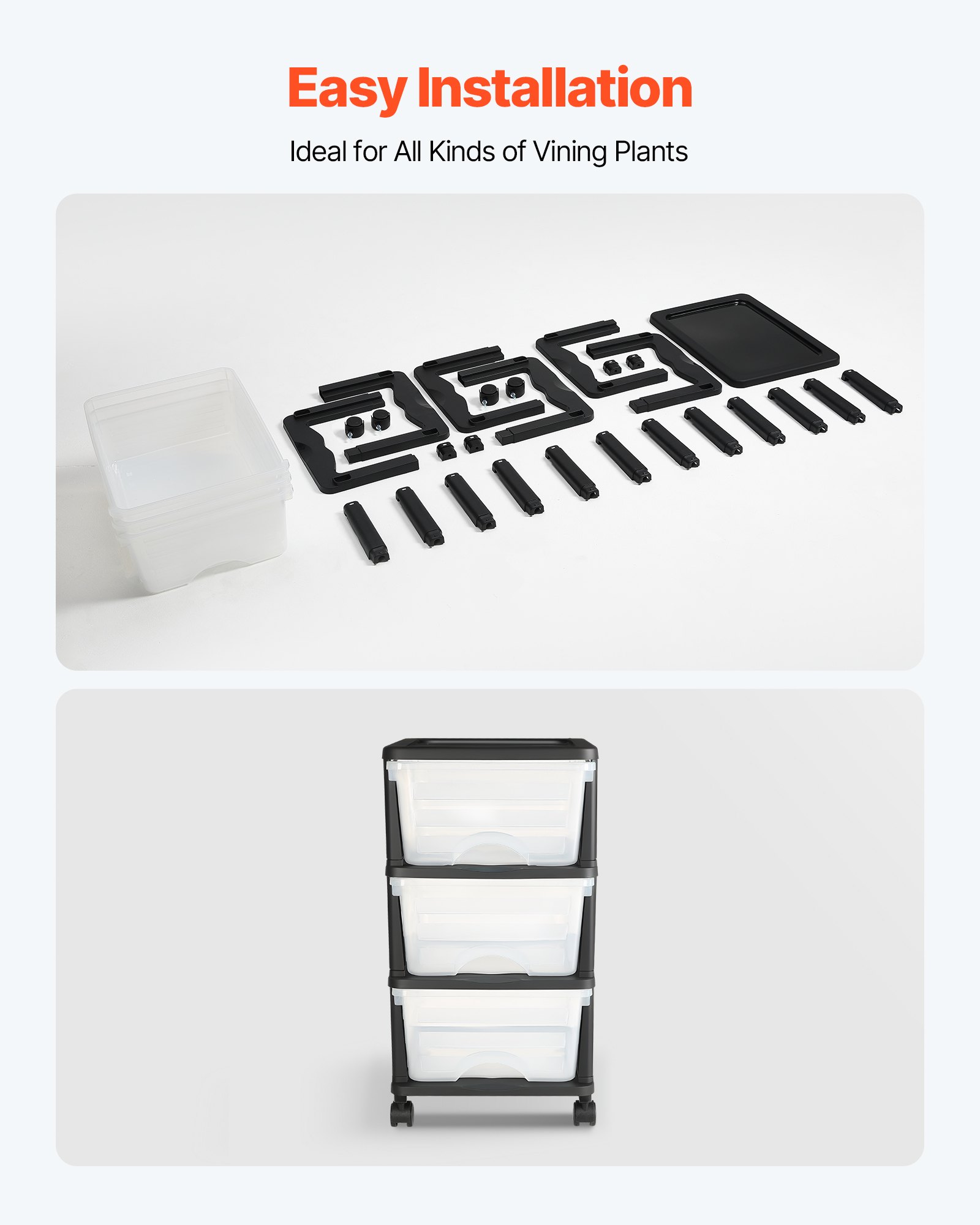 VEVOR Carrello Portaoggetti in Plastica a 3 Cassetti, Scatole Portaoggetti su Ruote, Organizer Mobile a 3 Livelli, Contenitore Trasparente per Forniture di Ufficio, Aule, Casa, Studio