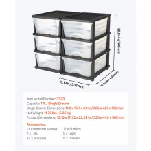 VEVOR Cassetti Portaoggetti in Plastica, Torre Portaoggetti a 6 Cassetti, Scatola per Stoccaggio a 3 Livelli, Contenitori Trasparenti per Forniture per Ufficio, Stanze per hobby, Aule, Casa