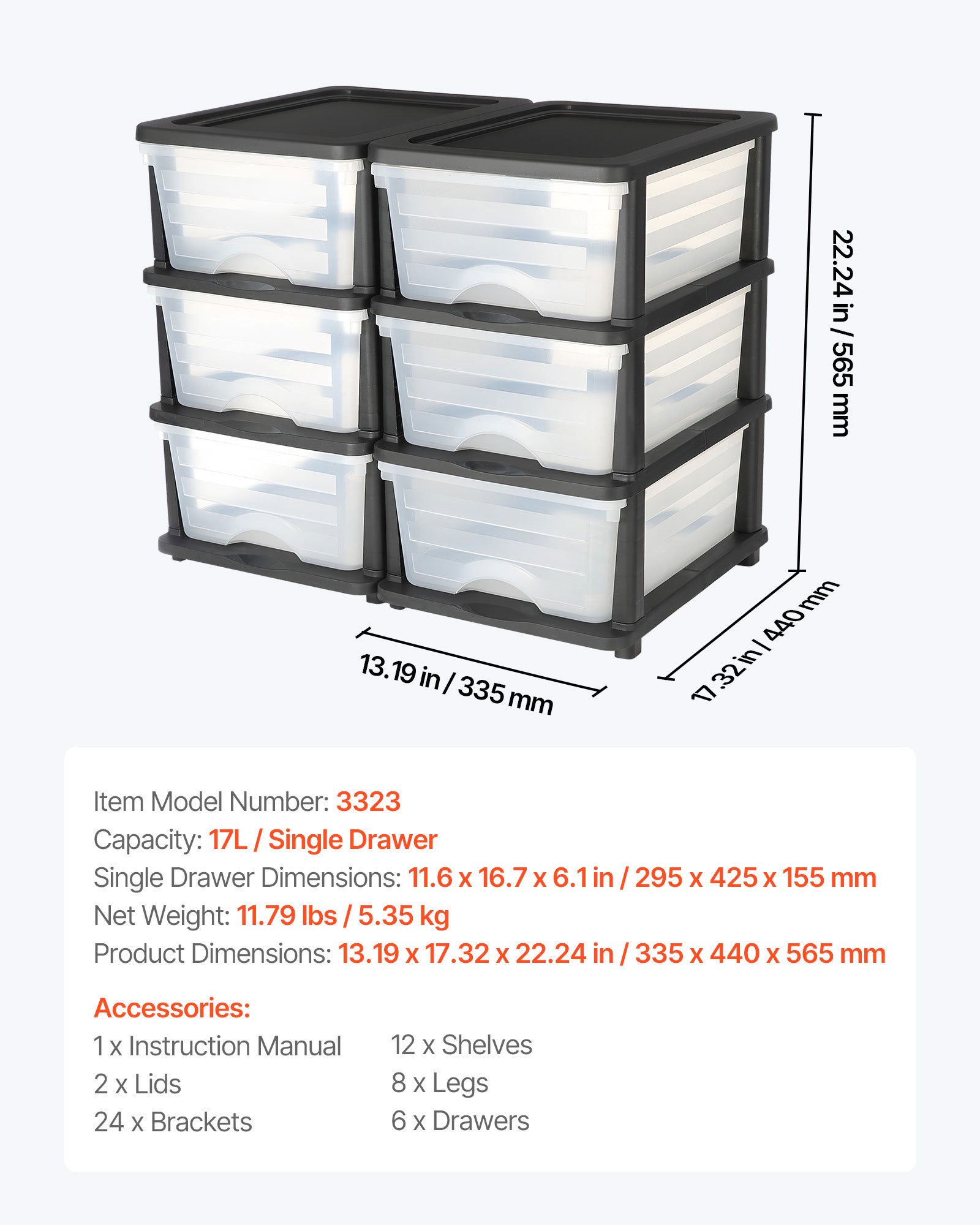 VEVOR Cassetti Portaoggetti in Plastica, Torre Portaoggetti a 6 Cassetti, Scatola per Stoccaggio a 3 Livelli, Contenitori Trasparenti per Forniture per Ufficio, Stanze per hobby, Aule, Casa