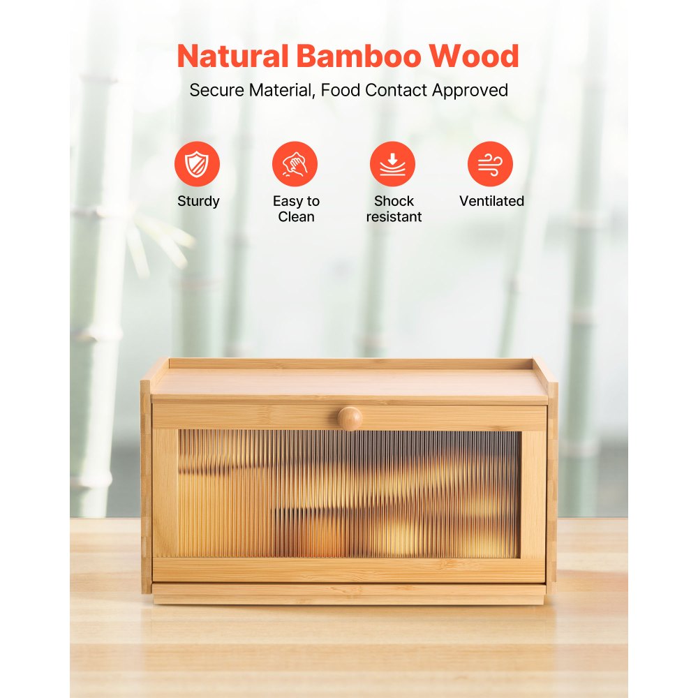 VEVOR Contenitore per Pane da Cucina 400 x 250 x 220 mm Contenitore per Pagnotta in Legno di Bambù per Pane Fatto in Casa, con Pannello Porta in Acrilico Ondulato, Forma di Rettangolo