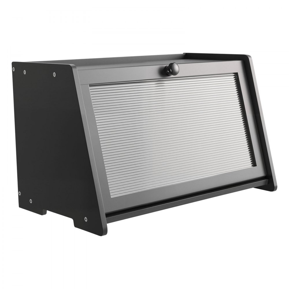 VEVOR Contenitore per Pane da Cucina 420 x 250 x 260 mm Contenitore per Pagnotta in Legno di Bambù per Pane Fatto in Casa, con Pannello Porta in Acrilico Ondulato, Forma di Trapezoidale, Nero