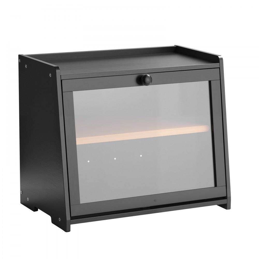 VEVOR Contenitore per Pane da Cucina 400 x 250 x 335 mm Contenitore per Pagnotta in Legno di Bambù per Pane Fatto in Casa, con Pannello Porta in Acrilico Ondulato, Forma di Trapezoidale, Nero