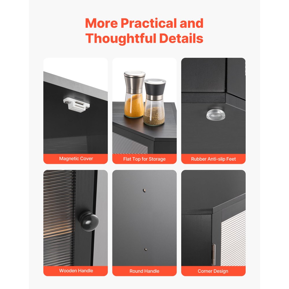 VEVOR Contenitore per Pane Angolare a Doppio Strato 320 x 320 x 425 mm Contenitore per Pagnotta in Legno di Bambù per Pane Fatto in Casa, con Pannello Porta in Acrilico Ondulato, Nero