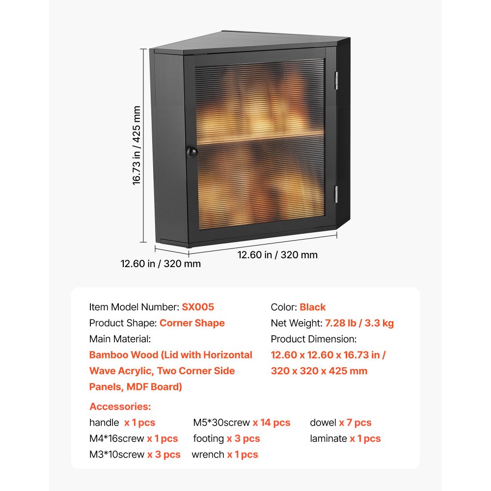 VEVOR Contenitore per Pane Angolare a Doppio Strato 320 x 320 x 425 mm Contenitore per Pagnotta in Legno di Bambù per Pane Fatto in Casa, con Pannello Porta in Acrilico Ondulato, Nero