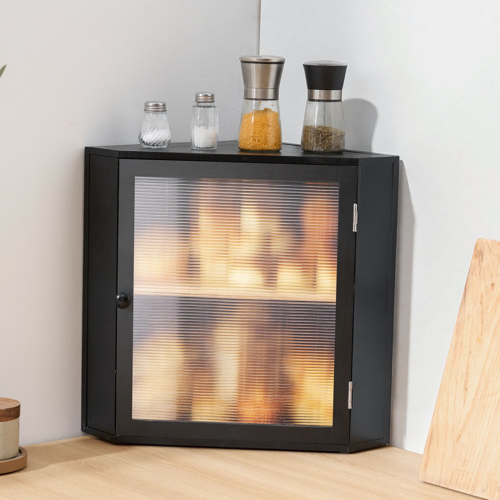 VEVOR Contenitore per Pane Angolare a Doppio Strato 320 x 320 x 425 mm Contenitore per Pagnotta in Legno di Bambù per Pane Fatto in Casa, con Pannello Porta in Acrilico Ondulato, Nero