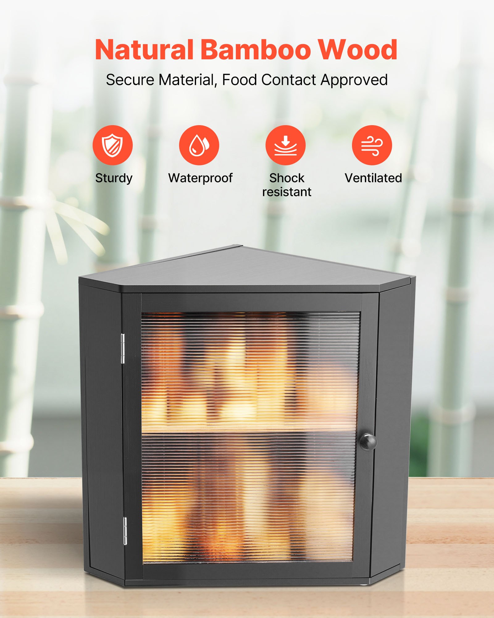 VEVOR Contenitore per Pane Angolare a Doppio Strato 320 x 320 x 425 mm Contenitore per Pagnotta in Legno di Bambù per Pane Fatto in Casa, con Pannello Porta in Acrilico Ondulato, Nero