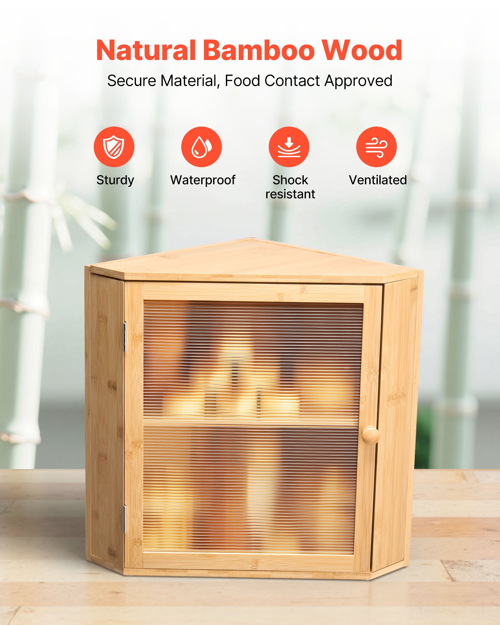 VEVOR Contenitore per Pane Angolare a Doppio Strato 320 x 320 x 425 mm Contenitore per Pagnotta in Legno di Bambù per Pane Fatto in Casa, con Pannello Porta in Acrilico Ondulato, Colore Legno Naturale