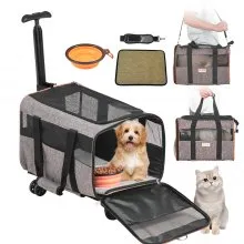 VEVOR Trasportino per Cani e Gatti con Maniglia Telescopica e Ruote, Carico Massimo 9,9 kg Borsa Porta Animali Domestici Approvato dalla Compagnia Aerea, Tessuto Oxford 600D Cerniera Autobloccante