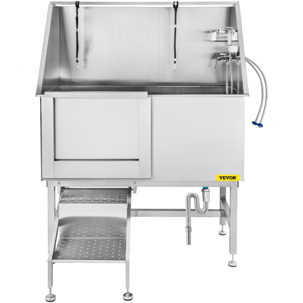 50 Pollici Vasca da Bagno Professionale per Cani da Compagnia Bagnetto Vasca Doccia Animale Domestico in Acciaio Inox con Rubinetto, Rampa di Accesso e Accessori