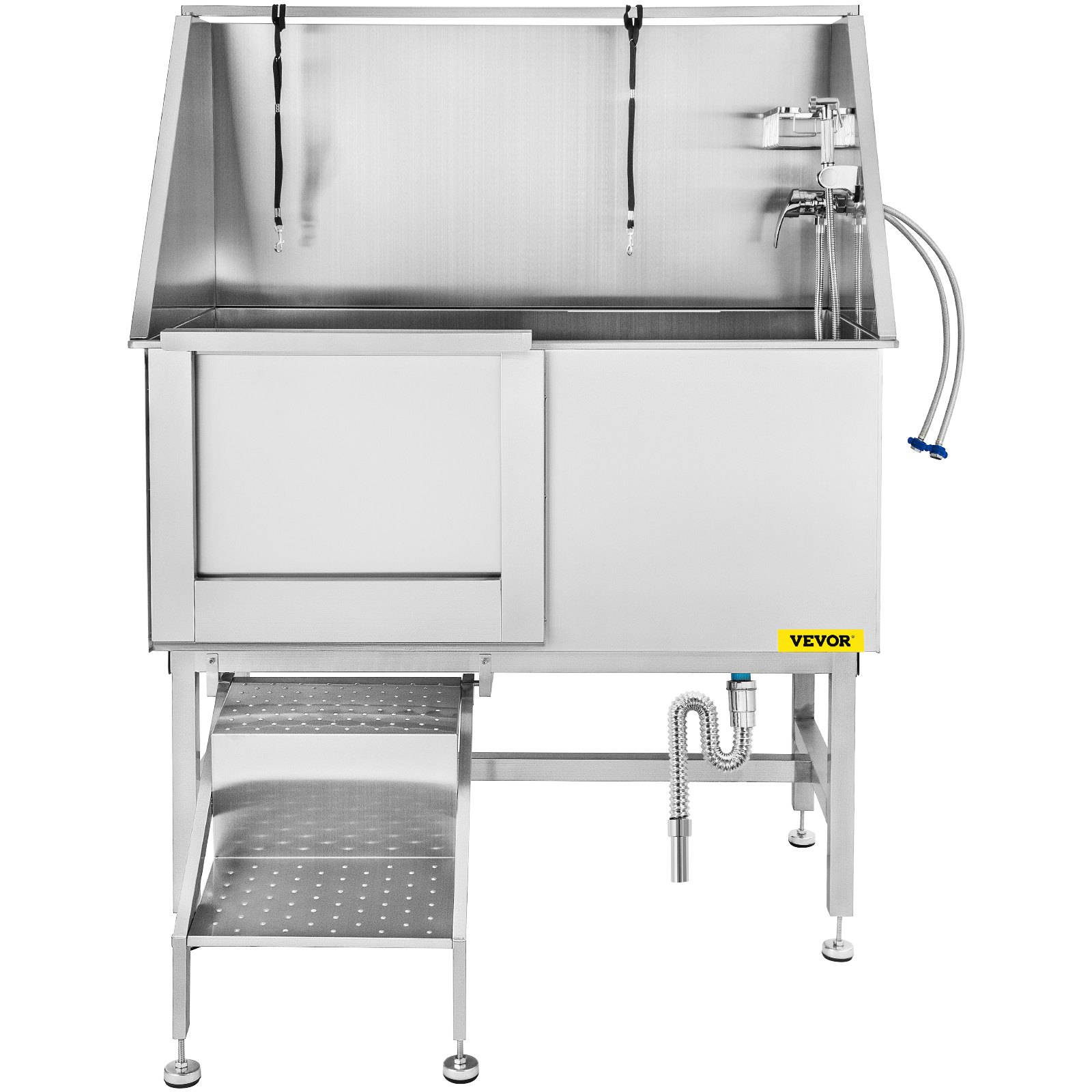 50 Pollici Vasca da Bagno Professionale per Cani da Compagnia Bagnetto Vasca Doccia Animale Domestico in Acciaio Inox con Rubinetto, Rampa di Accesso e Accessori