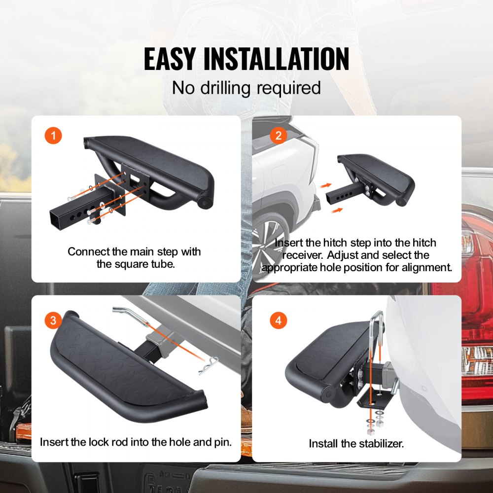 VEVOR trailer hitch step for 50.8 mm receivers, truck-type steel trailer hitch with a 158.7 kg lifting capacity, tailgate-mounted hitch step, trailer hitch steps for pickup trucks and SUVs
