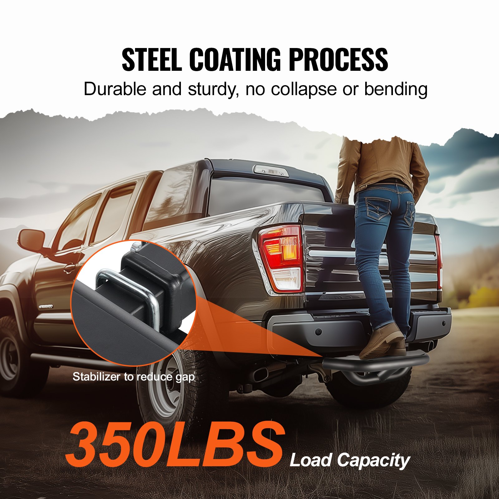 VEVOR trailer hitch step for 50.8 mm receivers, truck-type steel trailer hitch with a 158.7 kg lifting capacity, tailgate-mounted hitch step, trailer hitch steps for pickup trucks and SUVs