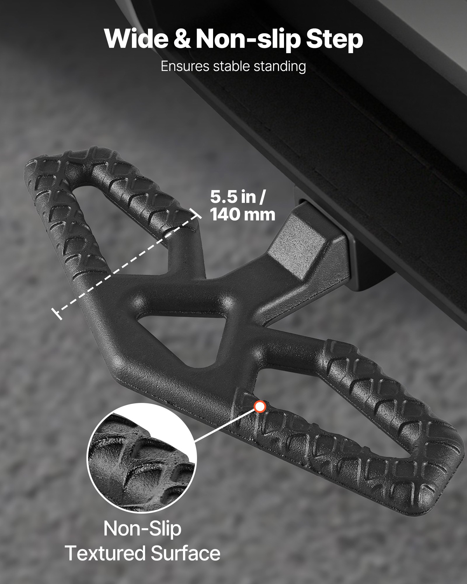 VEVOR Hitch Step for 5 cm Receiver, Universal Rear Bumper Guard Protector with 159 kg Load Capacity, Wide & Non-Slip Tow Hitch Step with Pin Kit and Stabilizer, Fit for Truck, SUV, Pickup, Trailer