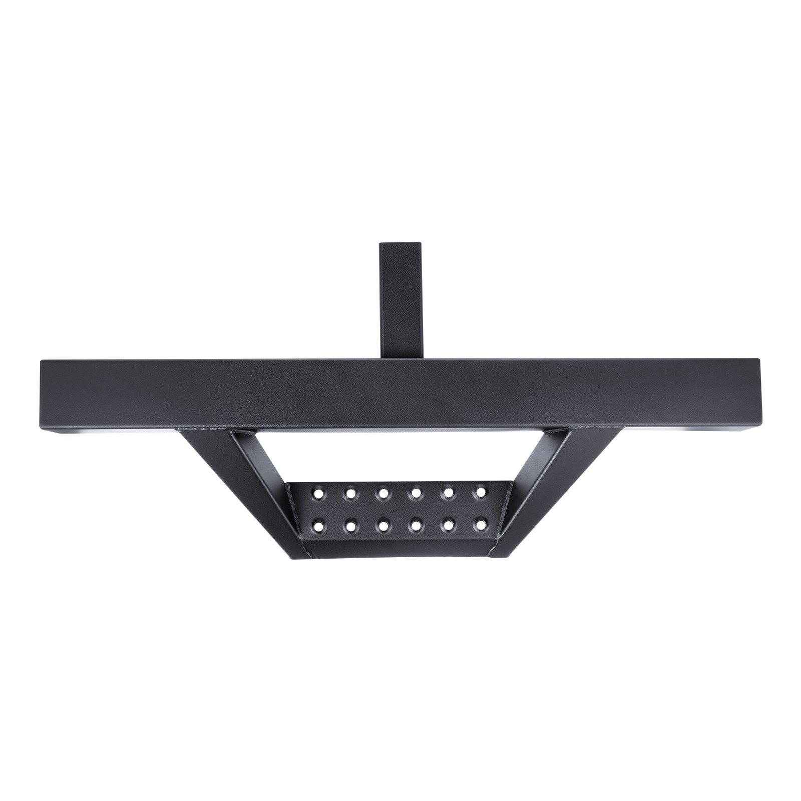 VEVOR trailer hitch step for 2-inch receivers, heavy-duty steel construction with 300 lb load capacity, rear bumper guard with pin lock and stabilizer, universal fit for trucks, SUVs, pickups, and trailers