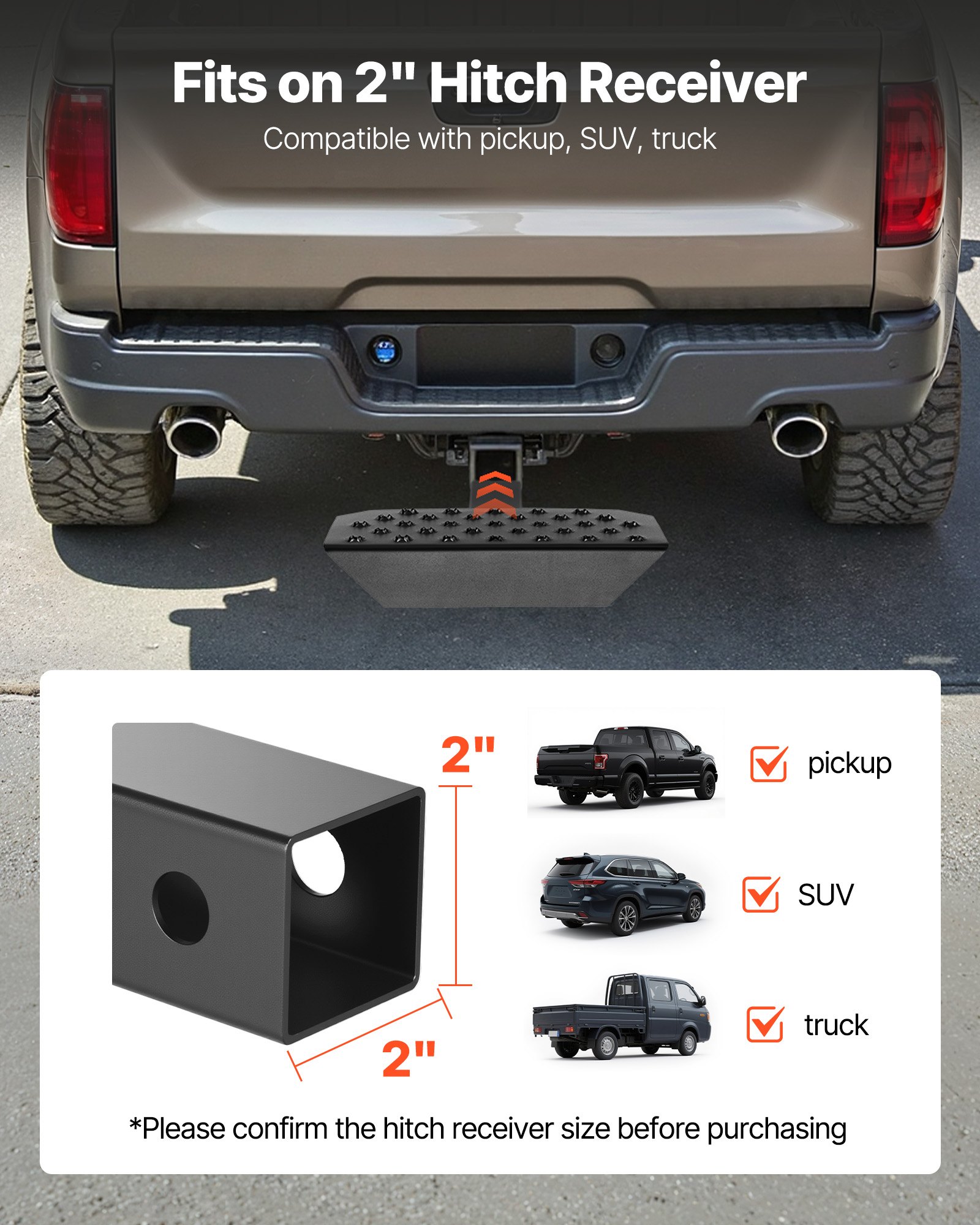 VEVOR Pedana per Gancio di Traino per Ricevitori da 50,8 mm, Modello T con Capacità di Carico di 158,7 kg, Gradino Antiscivolo con Set di Perni e Stabilizzatore, per Camion, SUV e Rimorchi