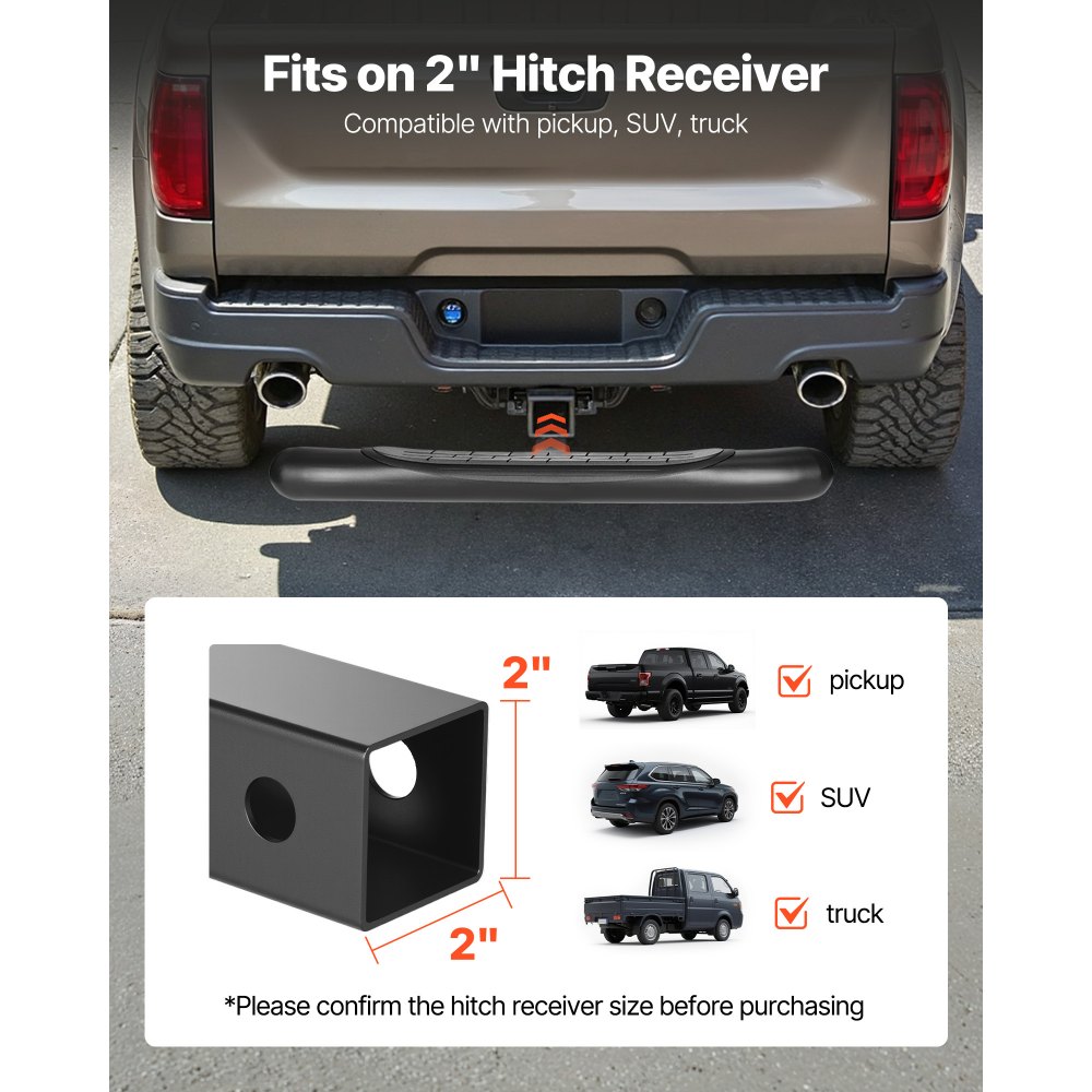 VEVOR Hitch Step for 5 cm Receiver, Universal Rear Bumper Guard Protector with 159 kg Load Capacity, Non-Slip Tow Hitch Step with Pin Kit and Stabilizer, Fit for Truck, SUV, Pickup, Trailer