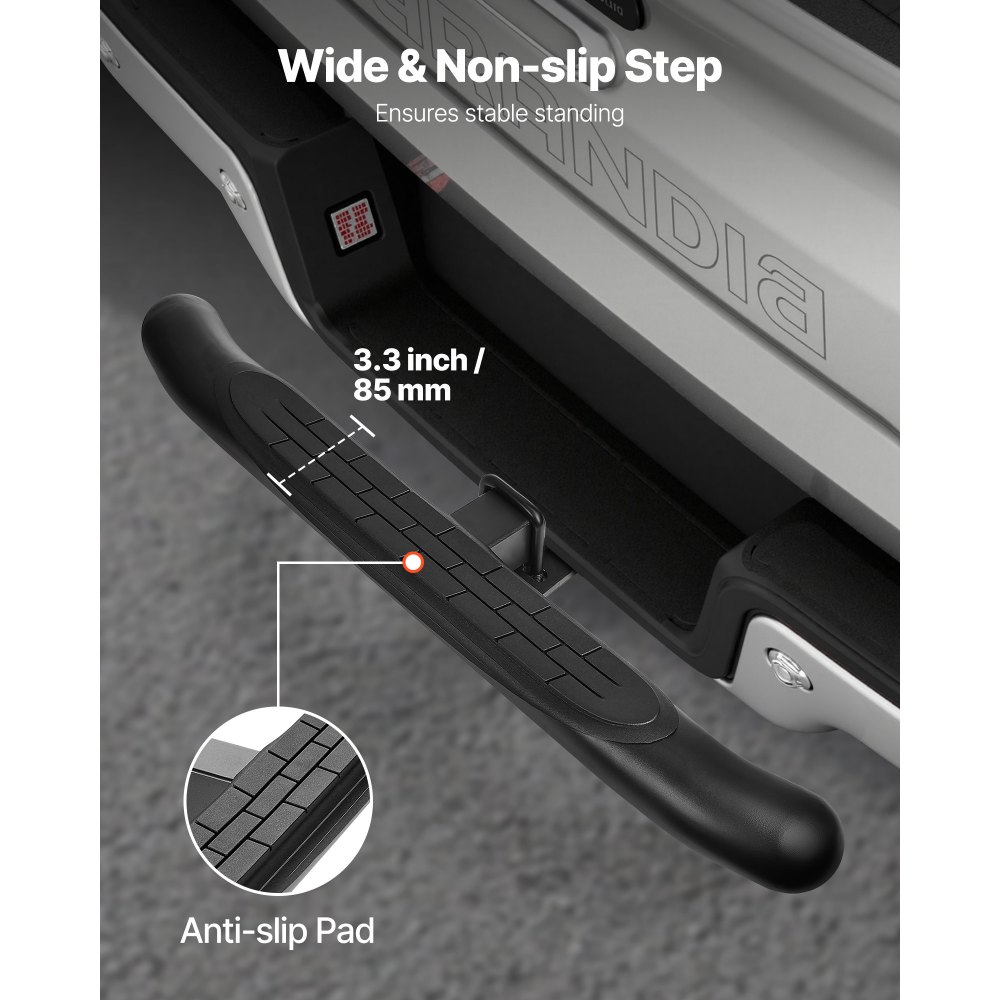 VEVOR Hitch Step for 5 cm Receiver, Universal Rear Bumper Guard Protector with 159 kg Load Capacity, Non-Slip Tow Hitch Step with Pin Kit and Stabilizer, Fit for Truck, SUV, Pickup, Trailer