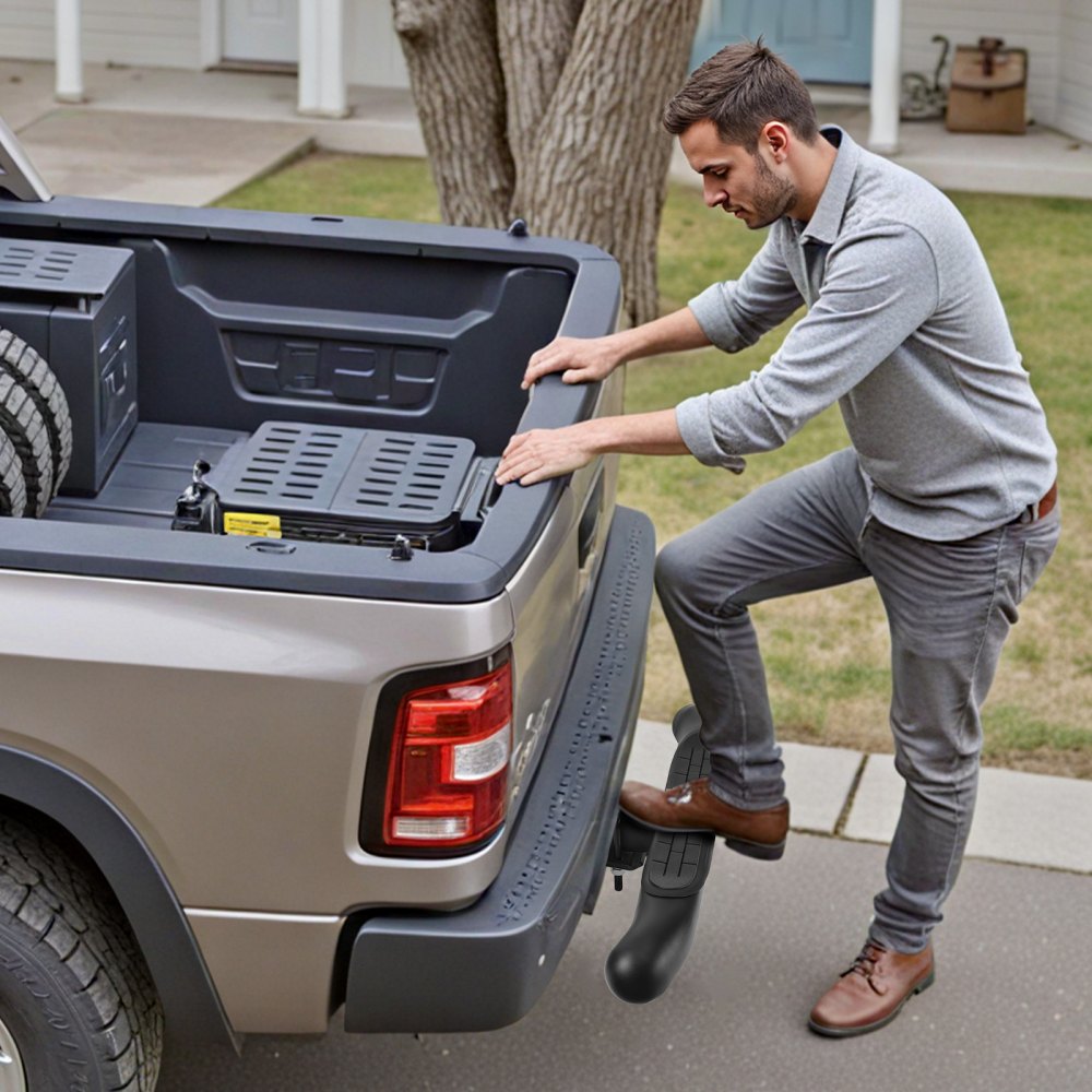 VEVOR Hitch Step for 5 cm Receiver, Universal Rear Bumper Guard Protector with 159 kg Load Capacity, Non-Slip Tow Hitch Step with Pin Kit and Stabilizer, Fit for Truck, SUV, Pickup, Trailer