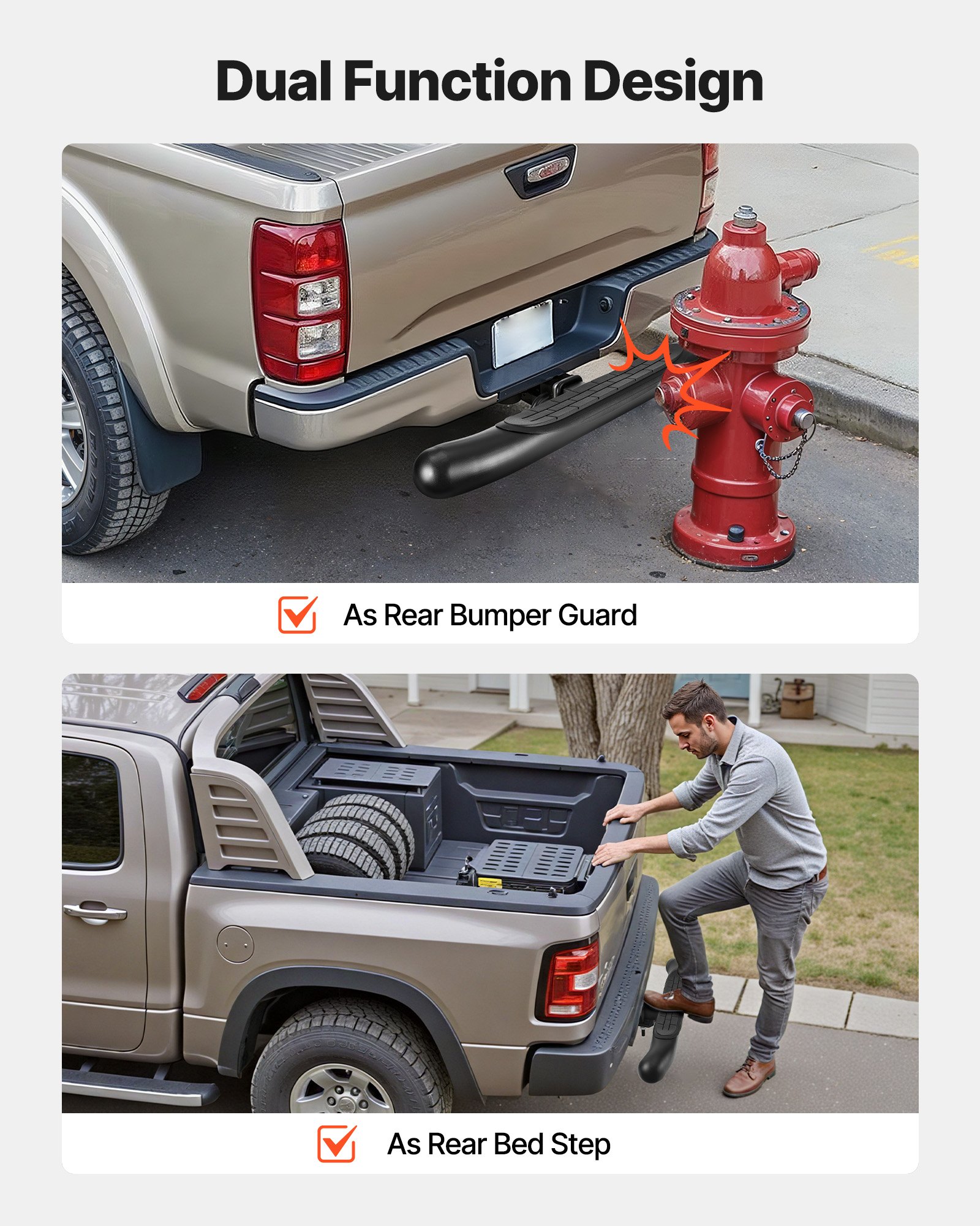 VEVOR Hitch Step for 5 cm Receiver, Universal Rear Bumper Guard Protector with 159 kg Load Capacity, Non-Slip Tow Hitch Step with Pin Kit and Stabilizer, Fit for Truck, SUV, Pickup, Trailer