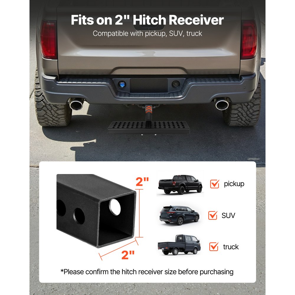 VEVOR Hitch Step for 5 cm Receiver, Universal Rear Bumper Guard Protector with 159 kg Load Capacity, Wide & Non-Slip Tow Hitch Step with Pin Kit and Stabilizer, Fit for Pickup, Trailer, Truck, SUV