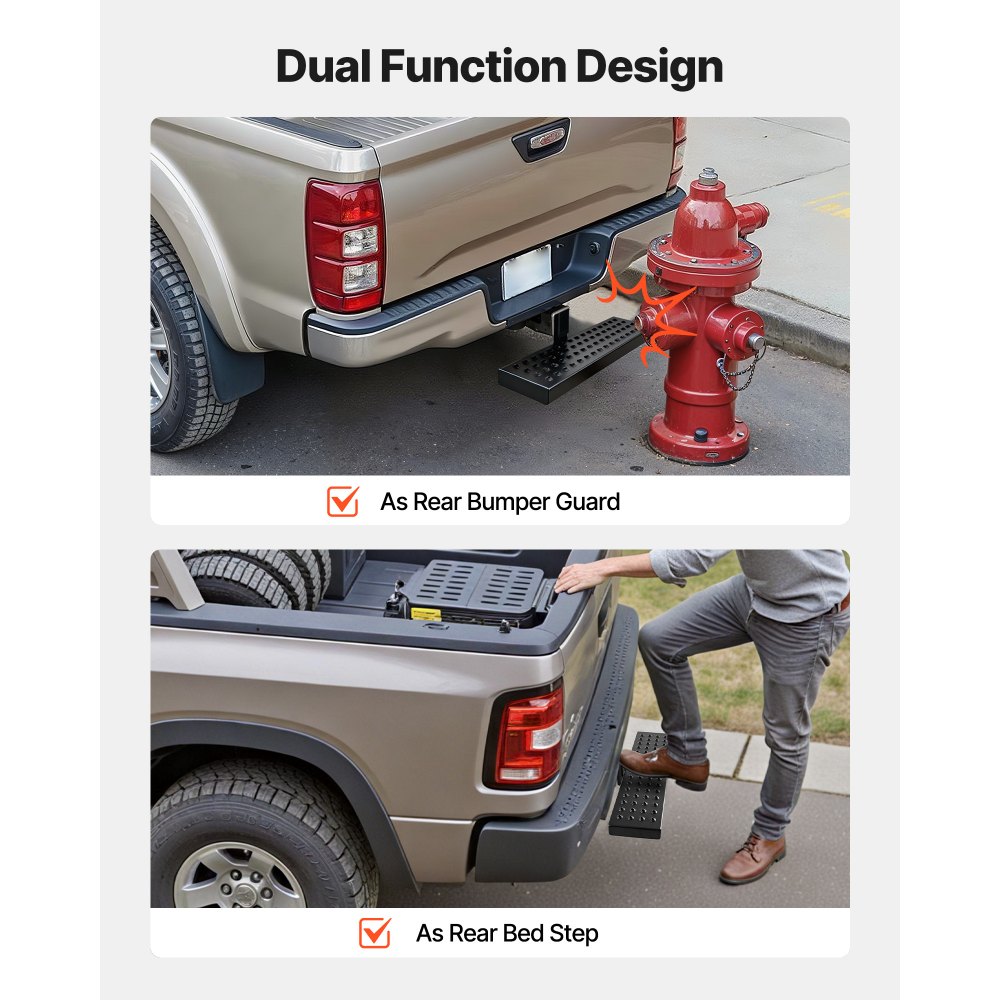 VEVOR Hitch Step for 5 cm Receiver, Universal Rear Bumper Guard Protector with 159 kg Load Capacity, Wide & Non-Slip Tow Hitch Step with Pin Kit and Stabilizer, Fit for Pickup, Trailer, Truck, SUV