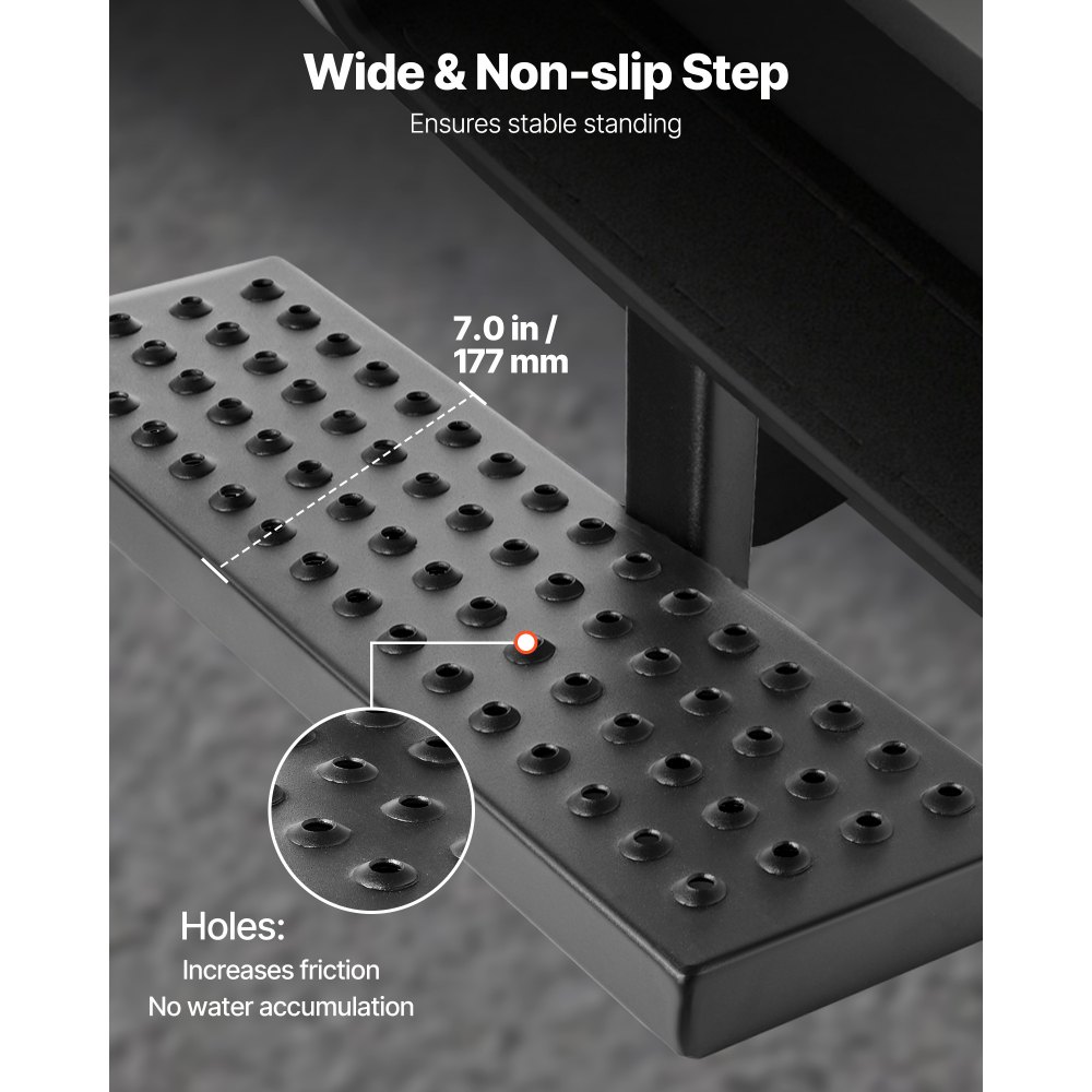 VEVOR Hitch Step for 5 cm Receiver, Universal Rear Bumper Guard Protector with 159 kg Load Capacity, Wide & Non-Slip Tow Hitch Step with Pin Kit and Stabilizer, Fit for Pickup, Trailer, Truck, SUV