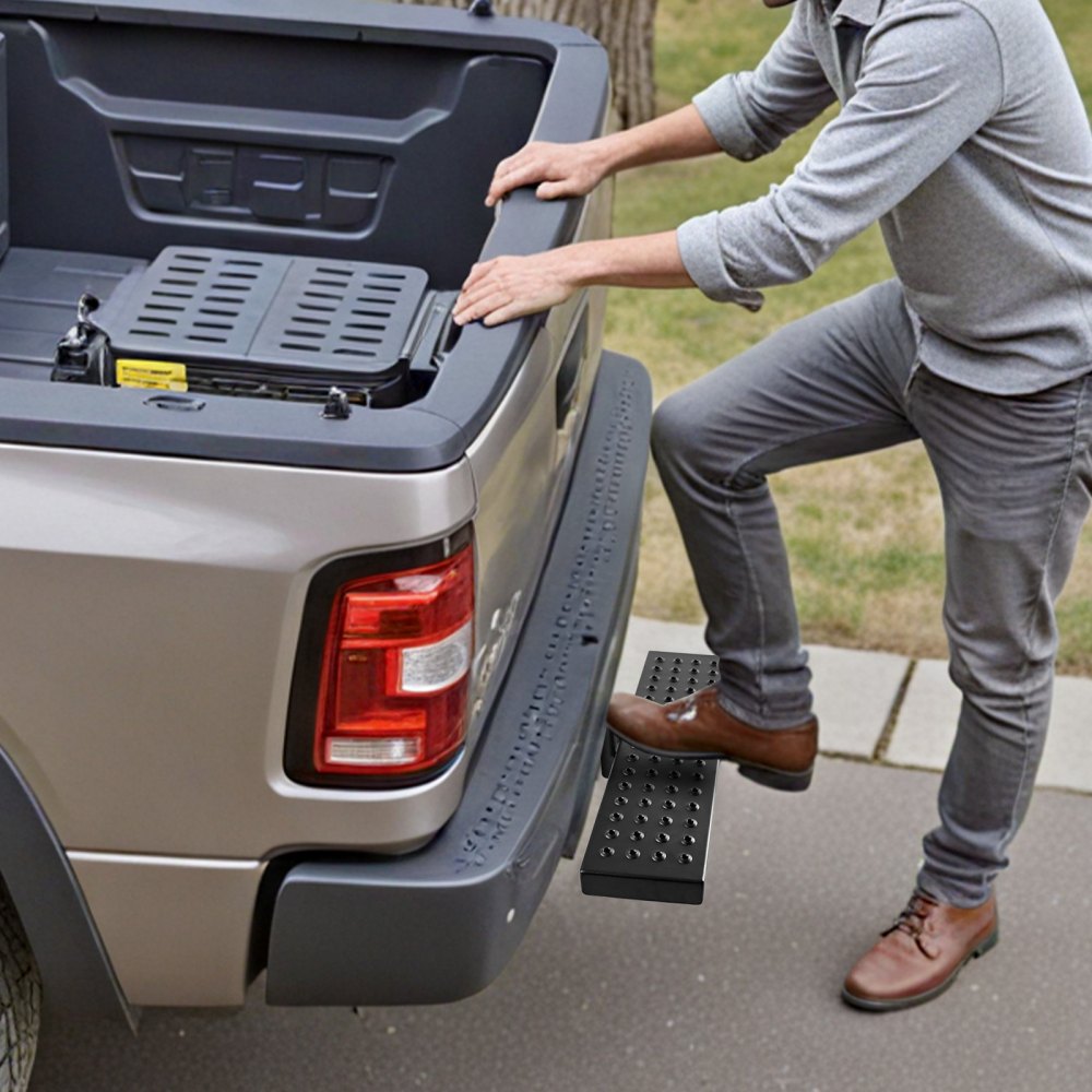 VEVOR Hitch Step for 5 cm Receiver, Universal Rear Bumper Guard Protector with 159 kg Load Capacity, Wide & Non-Slip Tow Hitch Step with Pin Kit and Stabilizer, Fit for Pickup, Trailer, Truck, SUV