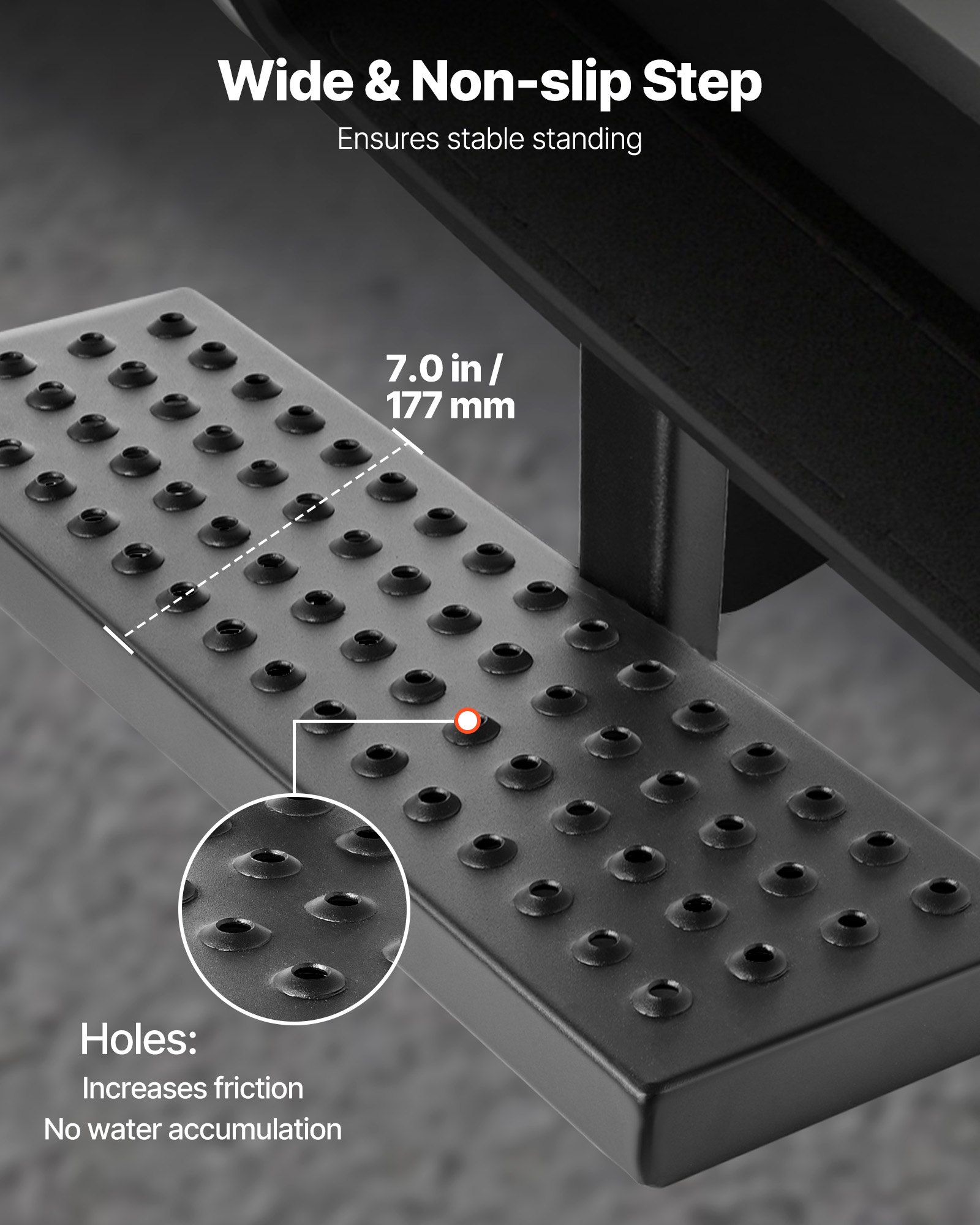 VEVOR Hitch Step for 5 cm Receiver, Universal Rear Bumper Guard Protector with 159 kg Load Capacity, Wide & Non-Slip Tow Hitch Step with Pin Kit and Stabilizer, Fit for Pickup, Trailer, Truck, SUV