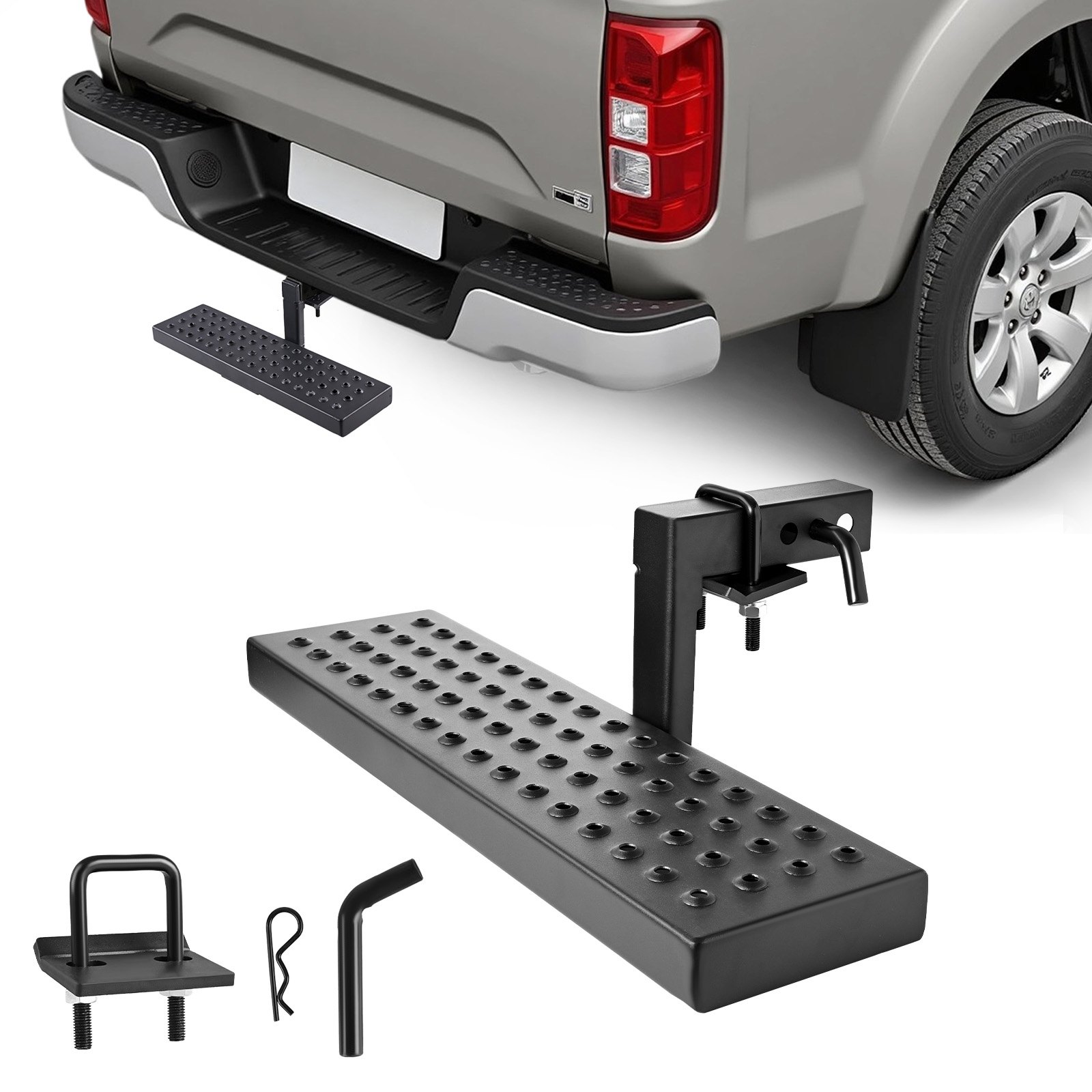 VEVOR Hitch Step for 5 cm Receiver, Universal Rear Bumper Guard Protector with 159 kg Load Capacity, Wide & Non-Slip Tow Hitch Step with Pin Kit and Stabilizer, Fit for Pickup, Trailer, Truck, SUV