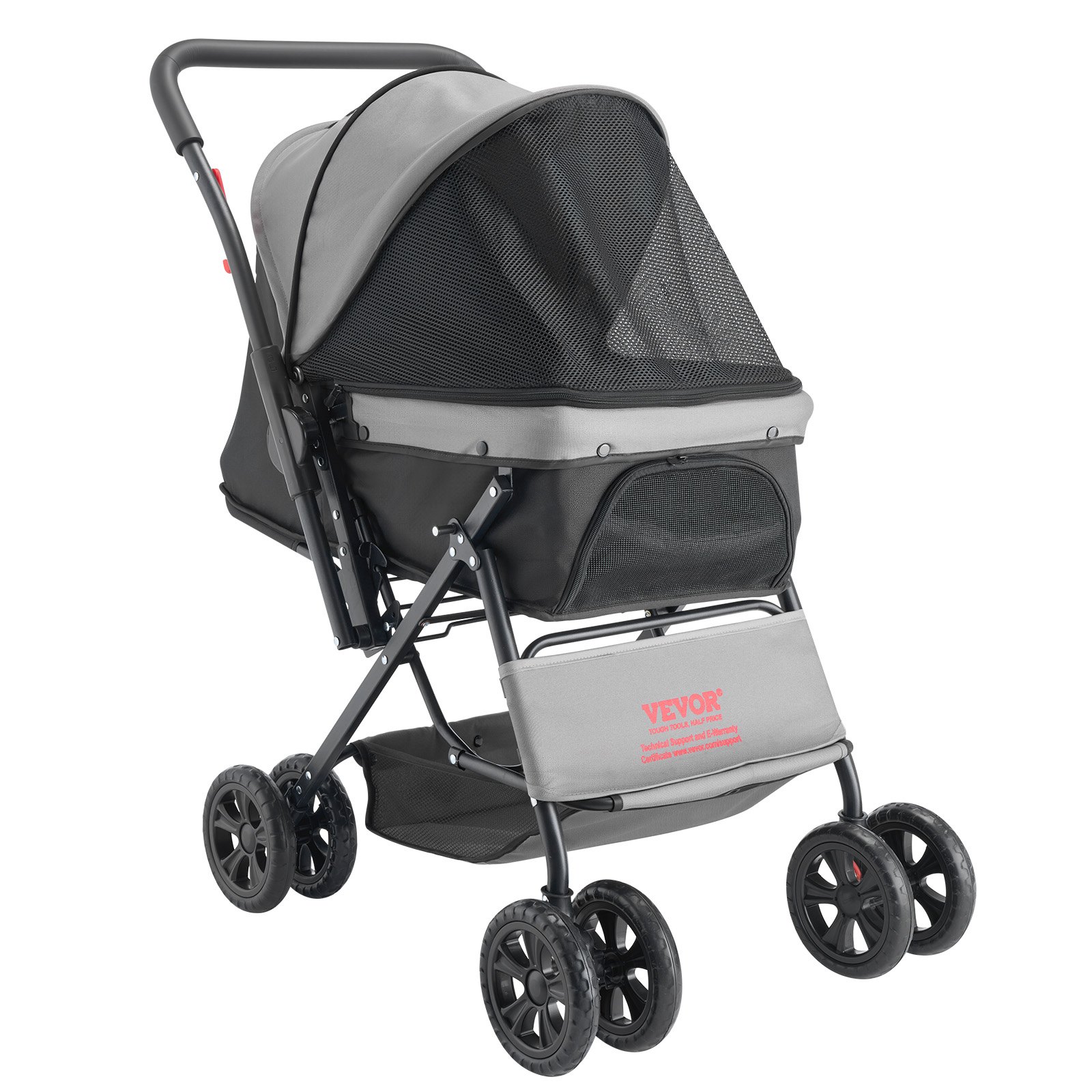 VEVOR Passeggino per Animali Domestici, Passeggino per Cani a 4 Ruote con Freni, Capacità di Peso di 20 kg, Portatile Maniglia Reversibile con Finestre in Rete Traspirante per Piccoli Cani Gatti