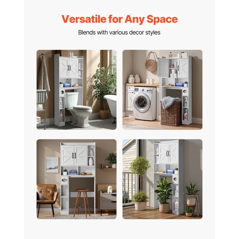 VEVOR Mobiletto Portaoggetti Sopra WC 1680 x 785 x 195 mm Organizzatore per Bagno, Capacità di Carico di 30 kg con Doppia Anta e Ripiano Regolabile, Mobile da Bagno con Ripiano Aperto, Bianco