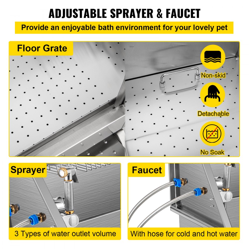 VEVOR Toelettatura per Cani e Animali, Vasca da Bagno Doccia Animale Domestico 86,8x46,7x110,4 cm Porta Scorrevole a Destra, Bagno per Cani con Accessori Uso in Ospedale e Salone per Animali
