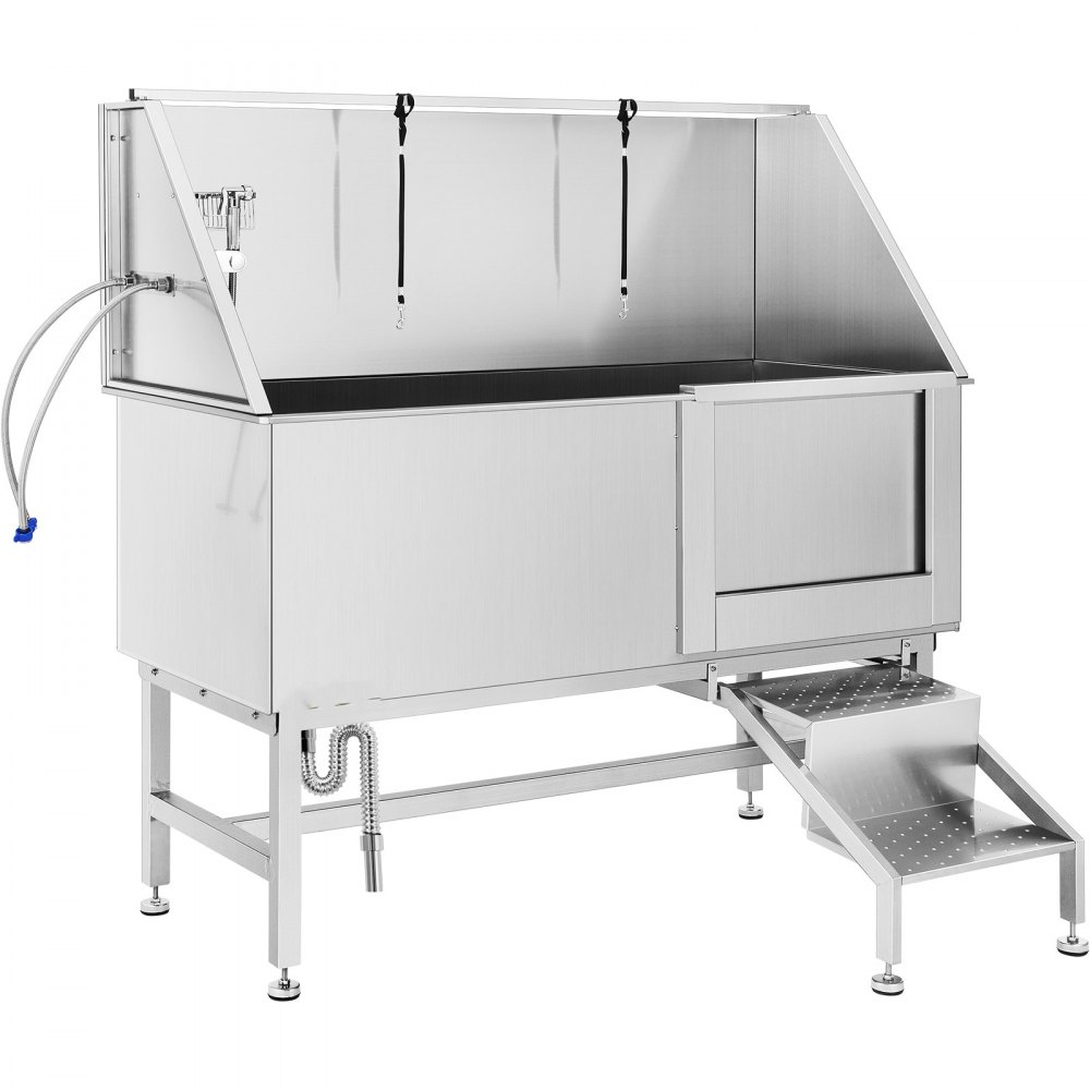 VEVOR Vasca da Bagno con Porta Scorrevole per Animali Domestici in Acciaio Inox Capacità Carico Max. da 300kg, Vasca da Bagno per Animali Lunghezza Massima di 149,9 cm con Porta Scorrevole Peso 75kg