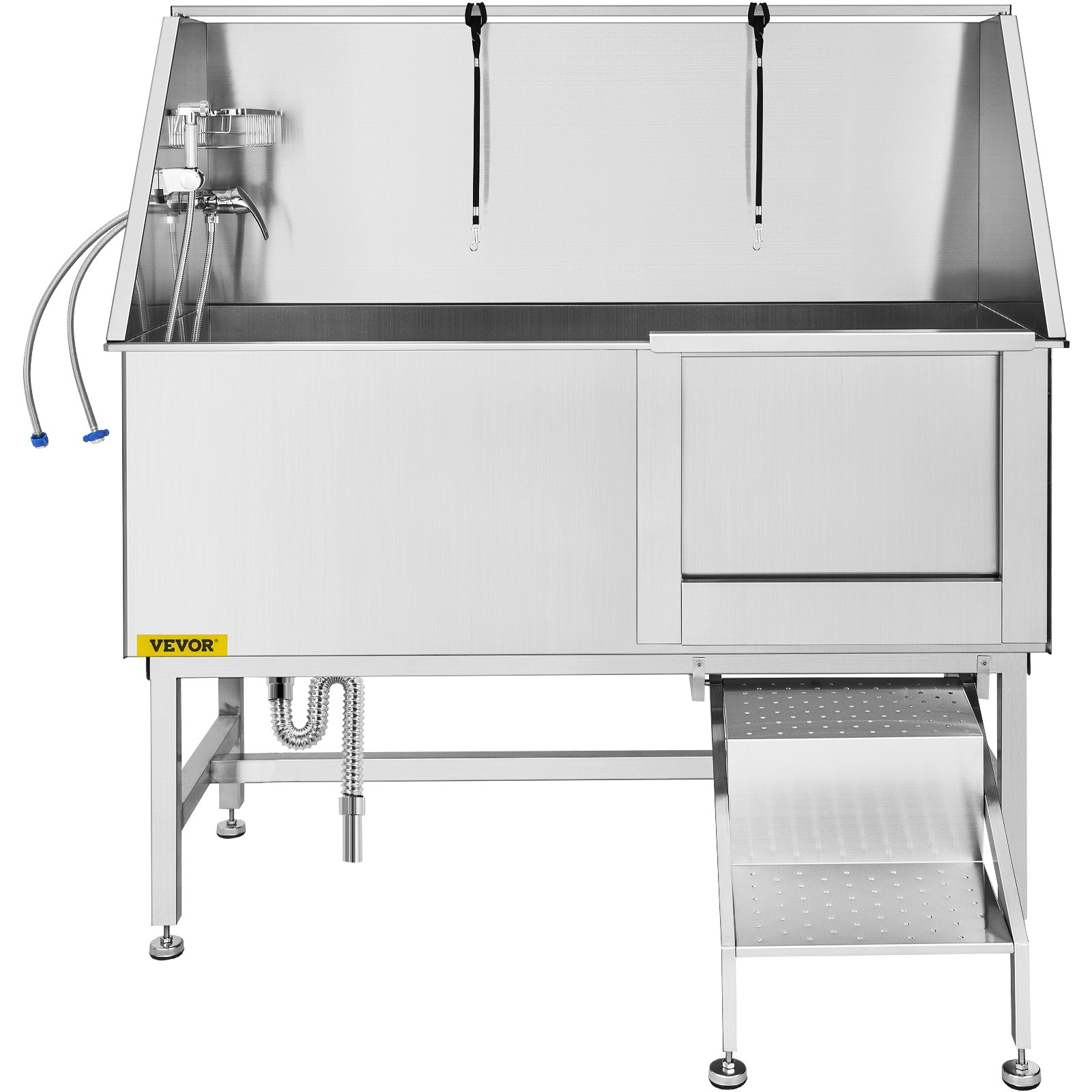 VEVOR Vasca da Bagno con Porta Scorrevole per Animali Domestici in Acciaio Inox Capacità Carico Max. da 300kg, Vasca da Bagno per Animali Lunghezza Massima di 149,9 cm con Porta Scorrevole Peso 75kg